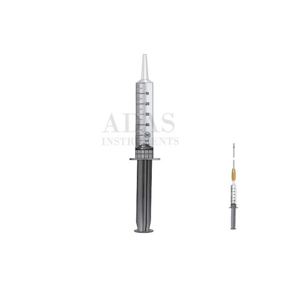 Disposable plastic syringe for cannula with connector, individually packaged, sterile